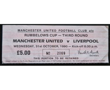 1990-1991 MANCHESTER UNITED V LIVERPOOL LEAGUE CUP TICKET
Slight fold
Ref SM