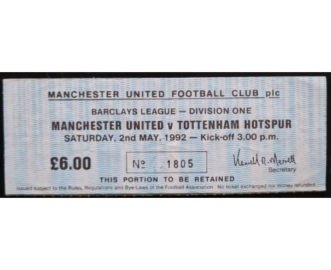 1991-1992 MANCHESTER UNITED V TOTTENHAM HOTSPUR TICKET
Slight fold
Ref SM