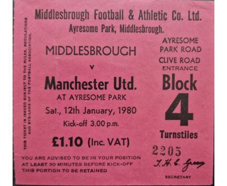 1979-80 MIDDLESBROUGH V MANCHESTER UNITED TICKET
Slight fold
Ref SM