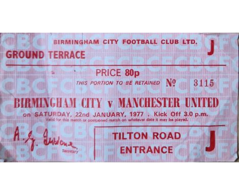1976-77 BIRMINGHAM CITY V MANCHESTER UNITED TICKET
Folds
Ref SR