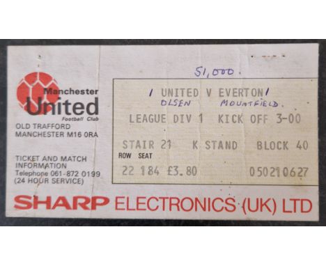 1982-83 MANCHESTER UNITED V EVERTON TICKET
Season noted on back, match details noted on front &amp; fold
Ref MS
