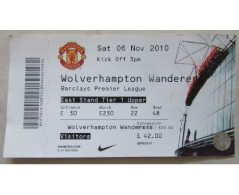 2010-11 MANCHESTER UNITED V WOLVERHAMPTON WANDERERS TICKET
Ref KJ