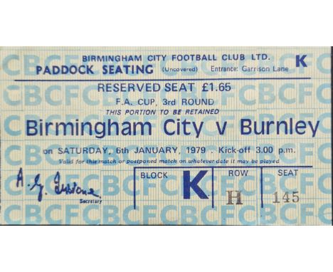 1978-79 BIRMINGHAM CITY V BURNLEY FA CUP TICKET
Slight folds
Ref SM
