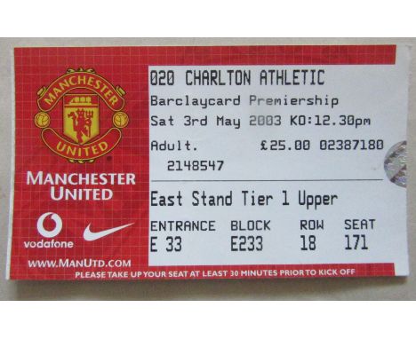 2002-03 MANCHESTER UNITED V CHARLTON ATHLETIC TICKET
Ref KJ