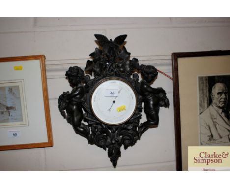 A cast metal cherub decorated Holosteric barometer