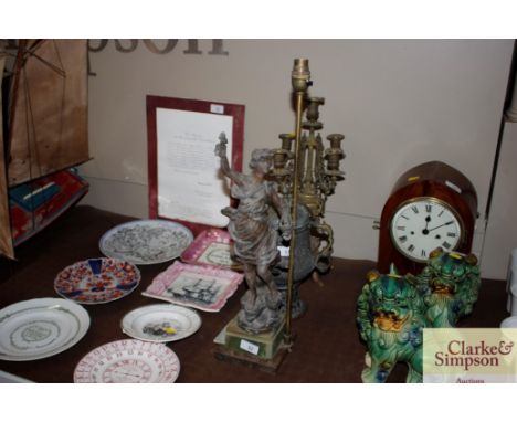 A spelter figural table lamp on onyx base 