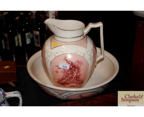 A Victorian toilet jug and basin
