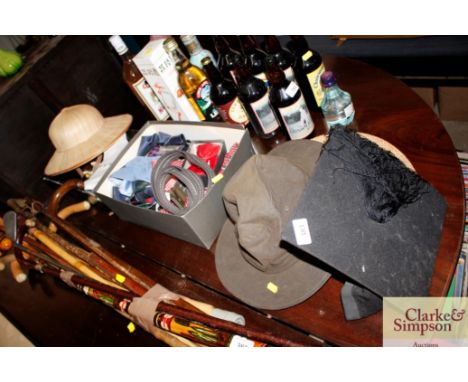 A mortarboard hat, various miscellaneous vintage clothes etc.