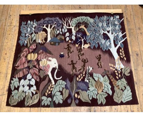 A wool tapestry, 20th century, possibly work created at Dovecot Studios, Edinburgh, worked in coloured wools with African fig