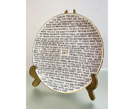 Grayson Perry C.B.E., R.A. (British, b. 1960),  "100% ART PLATE",  2020  Ceramic plate, developed for the Holburne Museum, in