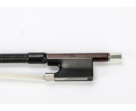 Violin Bow by HILL: Violin bow stamped and by HILL England 1935, silver mounted,  chocolate coloured pernambuco stick, bears 