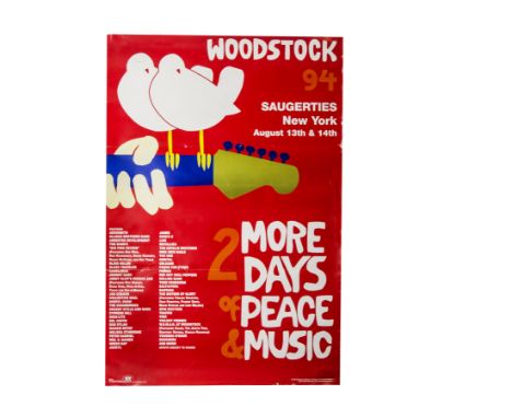 Woodstock 1994 Festival: Original poster August 13th 14th, line-up including Joe Cocker, Traffic, Bob Dylan, Red Hot Chilli P