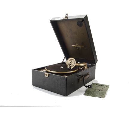Portable gramophone: a Columbia Model 211Z, with instruction card and bronze finish fittings, 1946