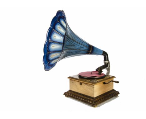 Horn gramophone: a Dulcephone, with Dulcephone (Lindstrom) soundbox, Dulcephone back-bracket, walnut case with egg and dart p