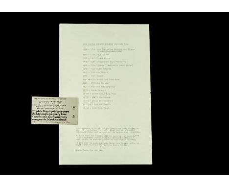 Pink Floyd: Original typed single sheet programme for The Cardiff Arts Centre Project Benefit Event, at The Sophia Gardens Pa