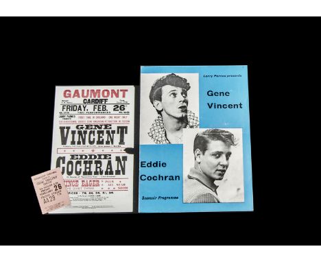 Gene Vincent / Eddie Cochran: Original programme, flyer and ticket stub for their performance at The Gaumont Theatre, Cardiff