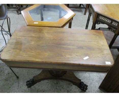 19TH CENTURY ROSEWOOD FOLD TOP CARD TABLE ON TRIPOD BASE (ALTERED), 92CM WIDE
