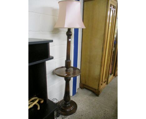 OAK LAMP STANDARD WITH CENTRAL CIRCULAR SHELF, 180CM HIGH