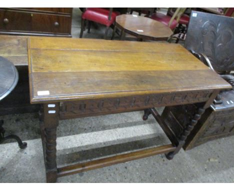 OAK RECTANGULAR SIDE TABLE WITH BOBBIN TURNED SUPPORTS, 101CM WIDE