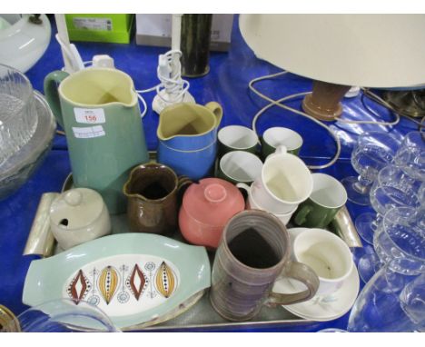 TRAY CONTAINING QUANTITY OF POTTERY ITEMS AND COFFEE CANS AND SAUCERS, SOME BY SILVAC