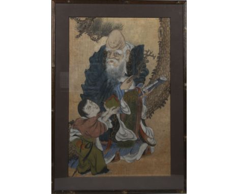 Ink and color on gilded paperJapan, 19th centuryDimensions: Height 88 cm Wide 62 cm with frameWeight: 3385 gramsThe bald head