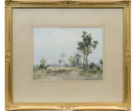 * ADRIANUS JOHANNES GROENEWEGEN (DUTCH 1874 - 1963),THE SHEPHERD AND HIS FLOCKwatercolour, signed lower right30cm x 40cmMount