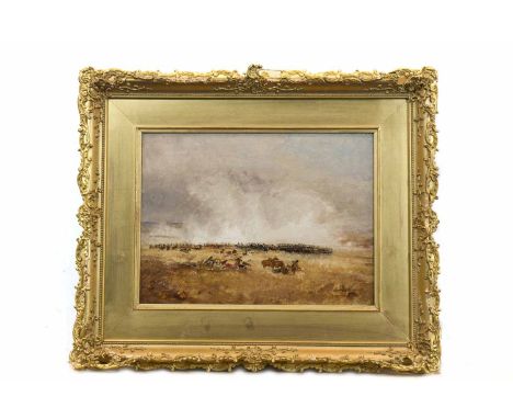 THOMAS SIDNEY COOPER (BRITISH 1803 - 1902), STUDY FOR THE DEFEAT OF KELLERMAN'S CUIRASSIERS AT WATERLOO oil on mahogany panel