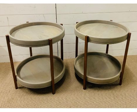 A pair of two tier sofa side table with rose gold style legs (H56cm Dia50cm)