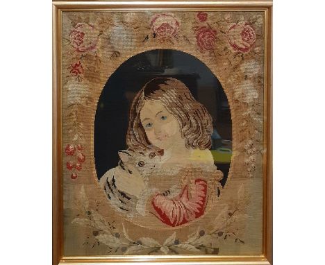 An antique Victorian needlepoint tapestry within a frame, c.1860s, (59x48 cm).