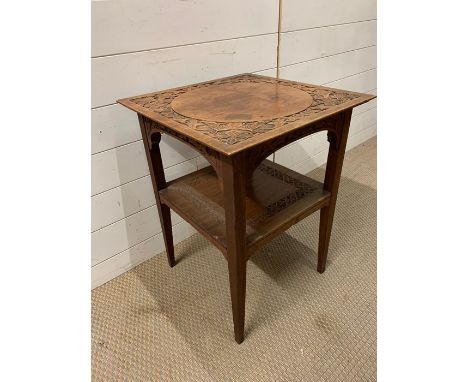 A square carved table with shelf under (H64cm SQ49cm)