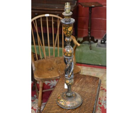 A floral decorated Kashmir twisted column lamp