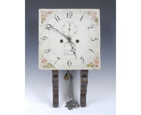 A George/William IV longcase clock movement, 33cm square brass dial inscribed John Bloor, Burslem, Arabic numerals, painted w