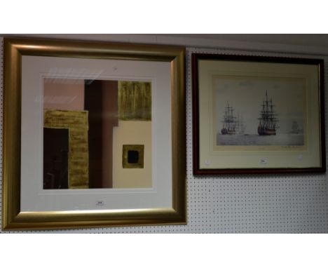 Linda Charles (1969) abstract two print, image 52cm x 52cm, frame size 88cm x 88cm; Derek G M Gardner, limited edition print,
