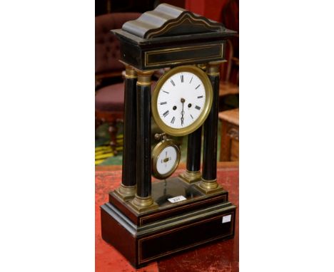 A French Empire four pillar brass inlaid mantel clock, Japy Freres Et Cie movement