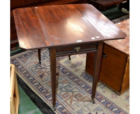 An Edwardian mahogany Pembroke table, canted dropleaves, single drawer to frieze, blind drawer to verso, tapering square supp