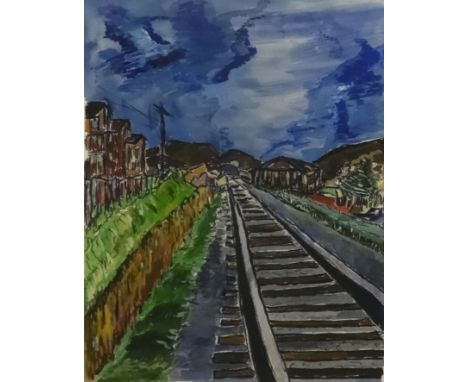 Bob Dylan, The Drawn Blank Series, 'Train Tracks-Blue', giclee signed by Bob Dylan released 2010 image size 54.5cm x 40.75cm,