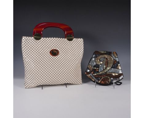 A stylish duo of vintage handbags, featuring a Whiting &amp; Davis structured handbag and a Milor sequin evening bag, both of