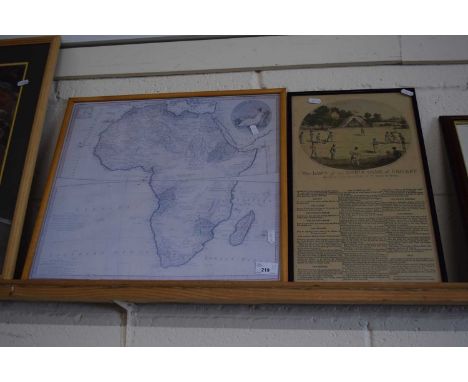 Reproduction print The Laws of the Noble Game of Cricket together with a reproduction map of Africa