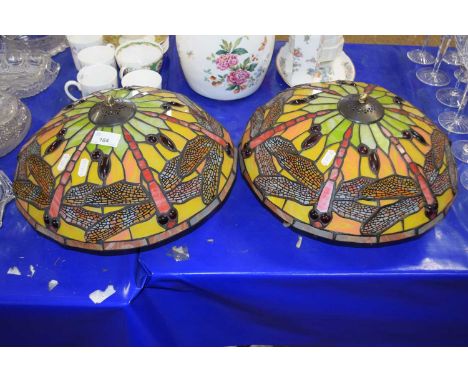 A pair of Tiffany style dragonfly ceiling light fittings