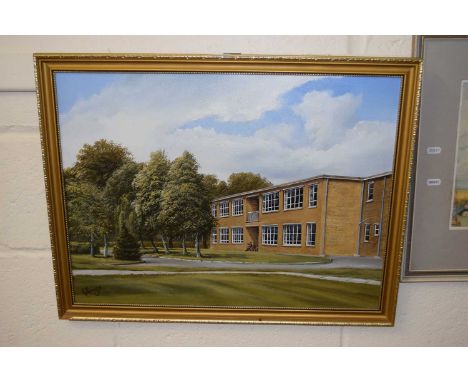 K W Hastings, study of modern buildings, oil on canvas