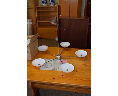 A Danish Herstal chrome finish five arm ceiling light fitting
