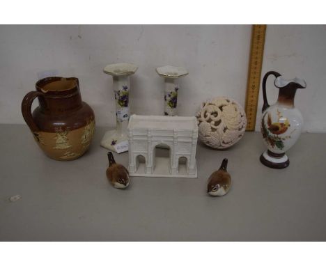 Mixed Lot: Doulton jug, various candlesticks, model of Marble Arch etc