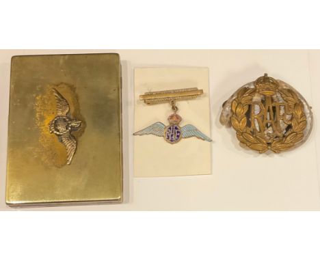 Militaaria - an RAF compact; a cap badge; enamel badge 
