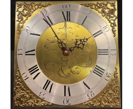 A brass longcase clock movement, William Clode, Camelford, 30 hour, Roman numerals on silvered chapter wheel 