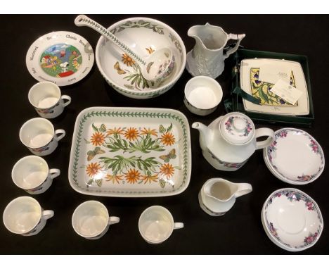 A Portmeirion Botanic Garden pattern mixing bowl, ladle and baking dish; a Portmeirion porcelain jug, moulded in relief; a Ro