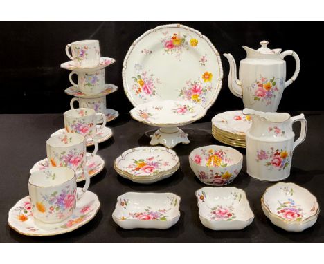 A Royal Crown Derby Posie pattern coffee set for six, comprising coffee pot and cover, six cups, saucers side plates, milk ju