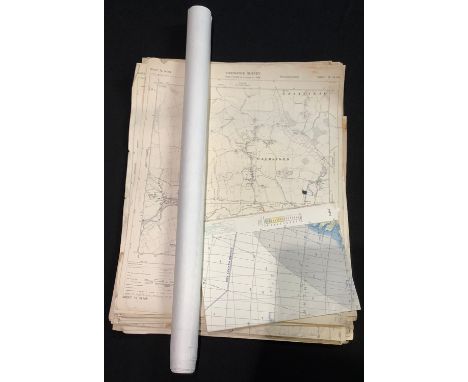 Maps - a set of approximately 43 Ordnance Survey maps, some hand annotated, 1956 - 1968; a USAF Jet Navigation chart, dated 1