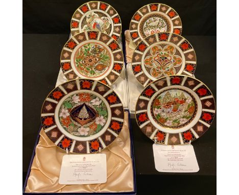 A set of six Royal Crown Derby Christmas plates, 1991 - 1996, various limited edition numbers, all with certificates, five bo