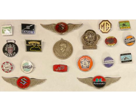 A collection of motorcycle and motoring enamel badges; a Rudolf Diesel medallion (18) 