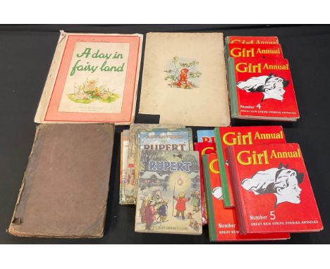Childrens Books - seven Rupert Annuals including 1949, 1950, 51, 52; Girl Annual 2 - 8; a Day in Fairyland; Old England - a p